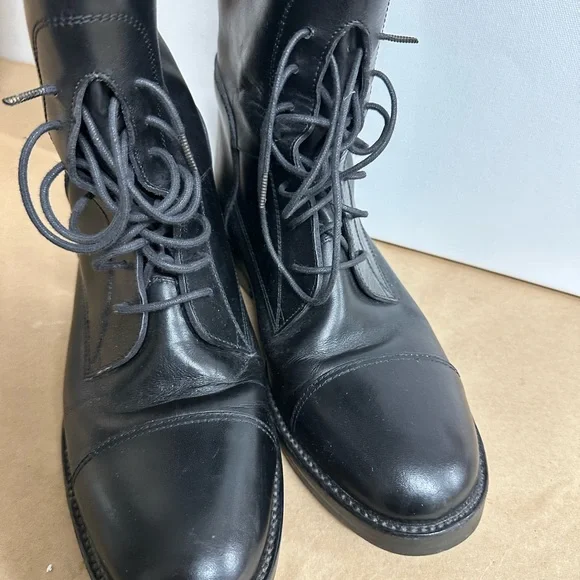 Black Lace-Up Tall Women’s Riding Boots - Leather Ralph Lauren Made in Italy - Picture 3 of 10